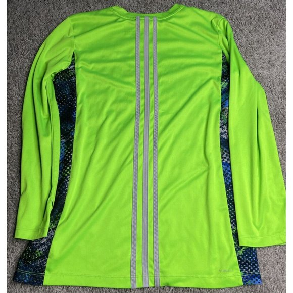 Adidas Boy Size Large Spell Out Logo Fluorescent Green Long Sleeve TShirt School - Picture 2 of 12